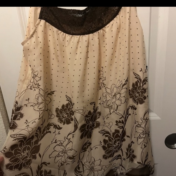 FOREVER 21 100% SILK FLORAL BLACK LACE SLEEVELESS IVORY BABYDOLL BLOUSE WOMEN/M - Picture 2 of 3